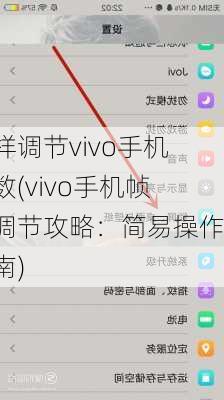 怎样调节vivo手机帧数(vivo手机帧数调节攻略：简易操作指南)