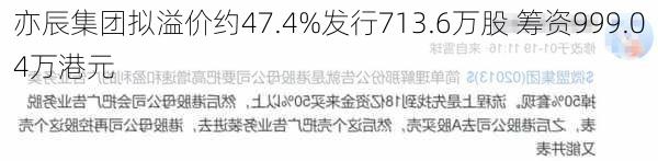 亦辰集团拟溢价约47.4%发行713.6万股 筹资999.04万港元