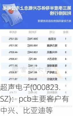 超声电子(000823.SZ)：pcb主要客户有中兴、比亚迪等