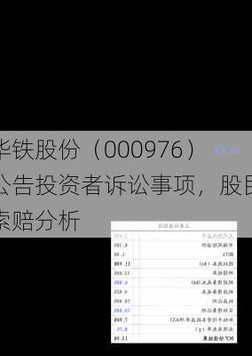 华铁股份（000976）公告投资者诉讼事项，股民索赔分析