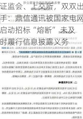 证监会、上交所，双双出手：鼎信通讯被国家电网启动招标“熔断” 未及时履行信息披露义务