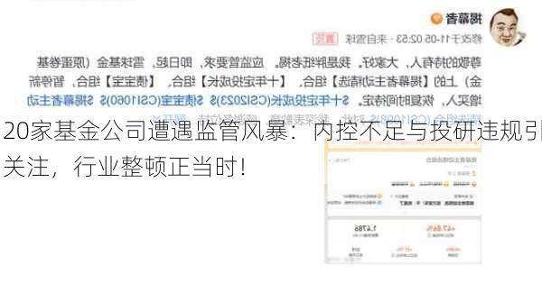 20家基金公司遭遇监管风暴：内控不足与投研违规引关注，行业整顿正当时！