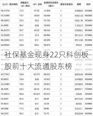 社保基金现身22只科创板股前十大流通股东榜