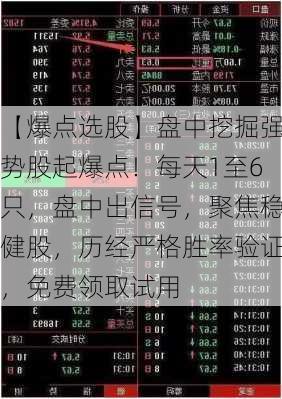 【爆点选股】盘中挖掘强势股起爆点！每天1至6只，盘中出信号，聚焦稳健股，历经严格胜率验证，免费领取试用