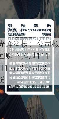 光峰科技：公司拟回购不超过111.11万股公司股份