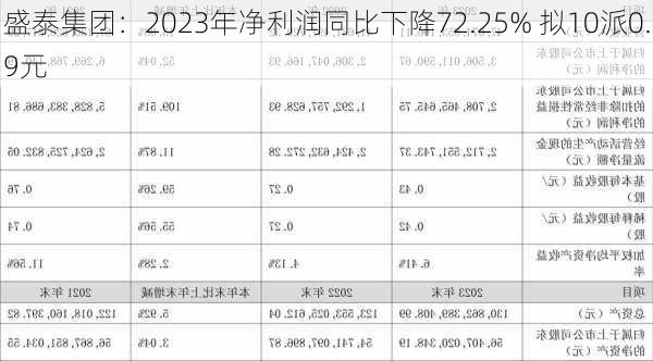 盛泰集团：2023年净利润同比下降72.25% 拟10派0.9元