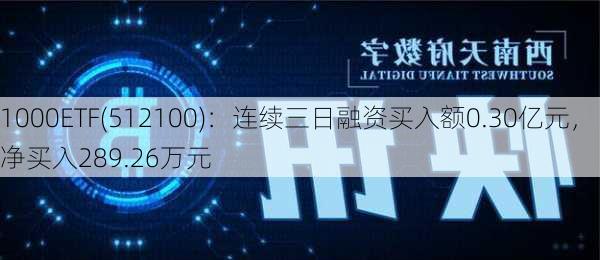 1000ETF(512100)：连续三日融资买入额0.30亿元，净买入289.26万元