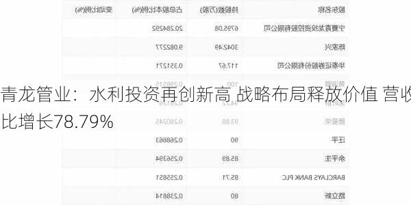 青龙管业：水利投资再创新高 战略布局释放价值 营收同比增长78.79%