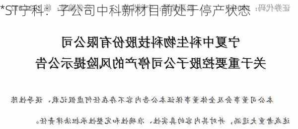 *ST宁科：子公司中科新材目前处于停产状态