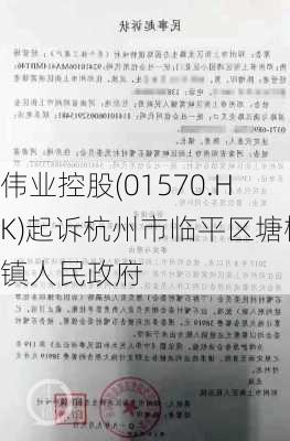 伟业控股(01570.HK)起诉杭州市临平区塘栖镇人民政府