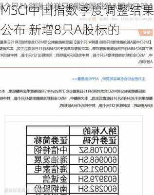 MSCI中国指数季度调整结果公布 新增8只A股标的