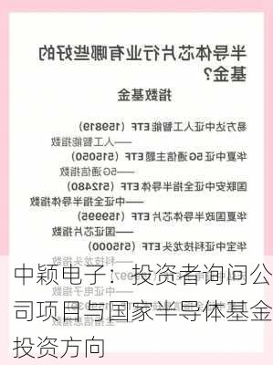 中颖电子：投资者询问公司项目与国家半导体基金投资方向