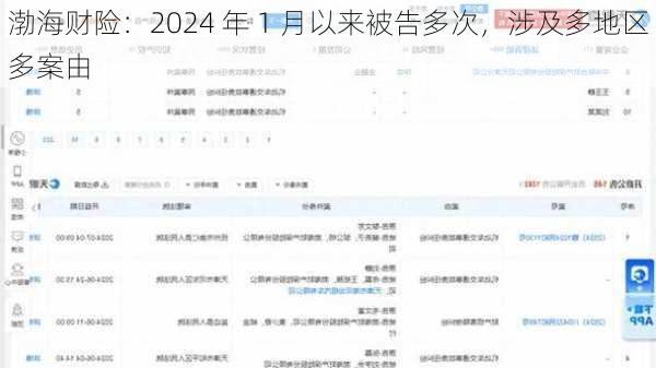 渤海财险：2024 年 1 月以来被告多次，涉及多地区多案由