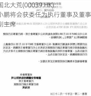 中国北大荒(00039.HK)：刘小鹏将会获委任为执行董事及董事会副主席