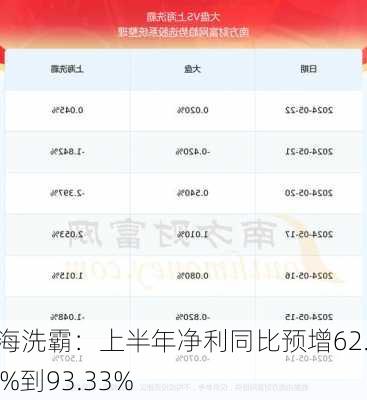 上海洗霸：上半年净利同比预增62.22%到93.33%