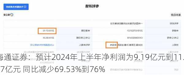 海通证券：预计2024年上半年净利润为9.19亿元到11.67亿元 同比减少69.53%到76%