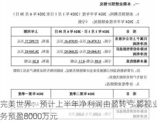 完美世界：预计上半年净利润由盈转亏 影视业务预盈8000万元