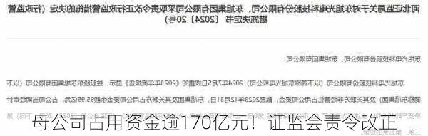 母公司占用资金逾170亿元！证监会责令改正