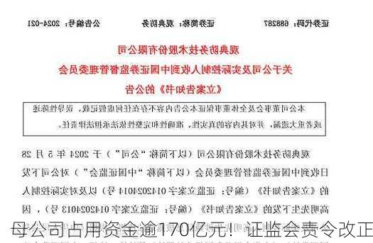 母公司占用资金逾170亿元！证监会责令改正