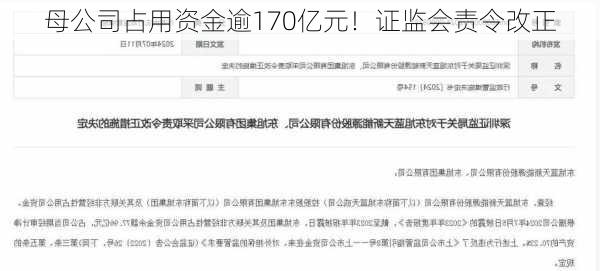 母公司占用资金逾170亿元！证监会责令改正