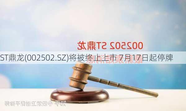 ST鼎龙(002502.SZ)将被终止上市 7月17日起停牌