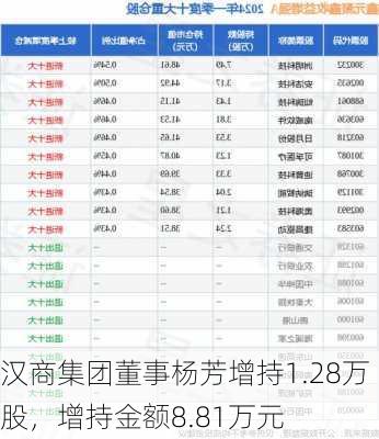 汉商集团董事杨芳增持1.28万股，增持金额8.81万元