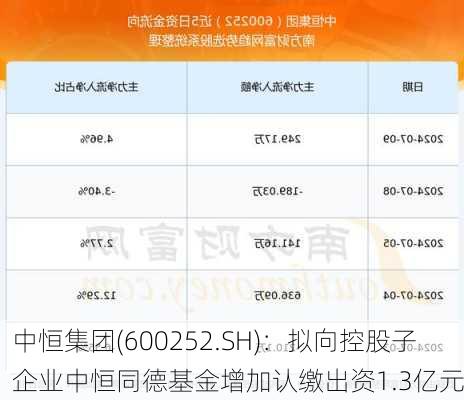 中恒集团(600252.SH)：拟向控股子企业中恒同德基金增加认缴出资1.3亿元