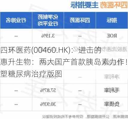 四环医药(00460.HK)：进击的惠升生物：两大国产首款胰岛素力作！重塑糖尿病治疗版图