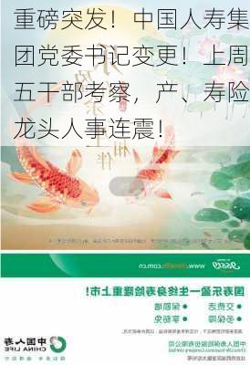 重磅突发！中国人寿集团党委书记变更！上周五干部考察，产、寿险龙头人事连震！