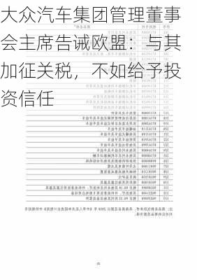 大众汽车集团管理董事会主席告诫欧盟：与其加征关税，不如给予投资信任