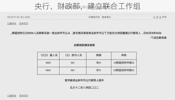 央行、财政部，建立联合工作组