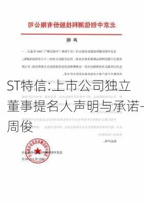 ST特信:上市公司独立董事提名人声明与承诺-周俊