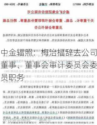 中金辐照：梅治福辞去公司董事、董事会审计委员会委员职务