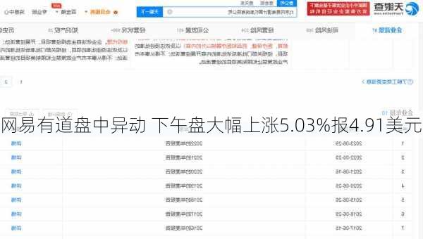 网易有道盘中异动 下午盘大幅上涨5.03%报4.91美元