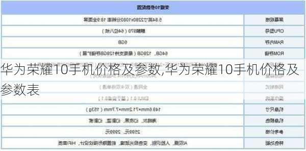 华为荣耀10手机价格及参数,华为荣耀10手机价格及参数表