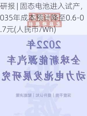 研报 | 固态电池进入试产，2035年成本预计降至0.6-0.7元(人民币/Wh)