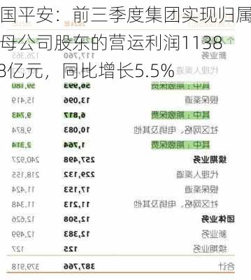 中国平安：前三季度集团实现归属于母公司股东的营运利润1138.18亿元，同比增长5.5%