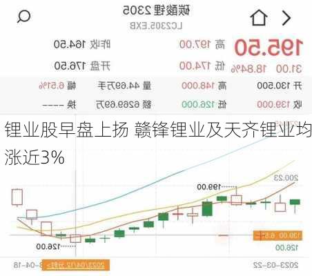 锂业股早盘上扬 赣锋锂业及天齐锂业均涨近3%