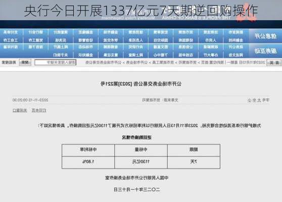 央行今日开展1337亿元7天期逆回购操作